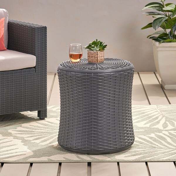 Olivo Patio Table Side Coffee Blend Rattan Table with Storage