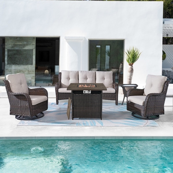 Outdoor Sofa Swivle Chair with Fire Pit Table Side Table