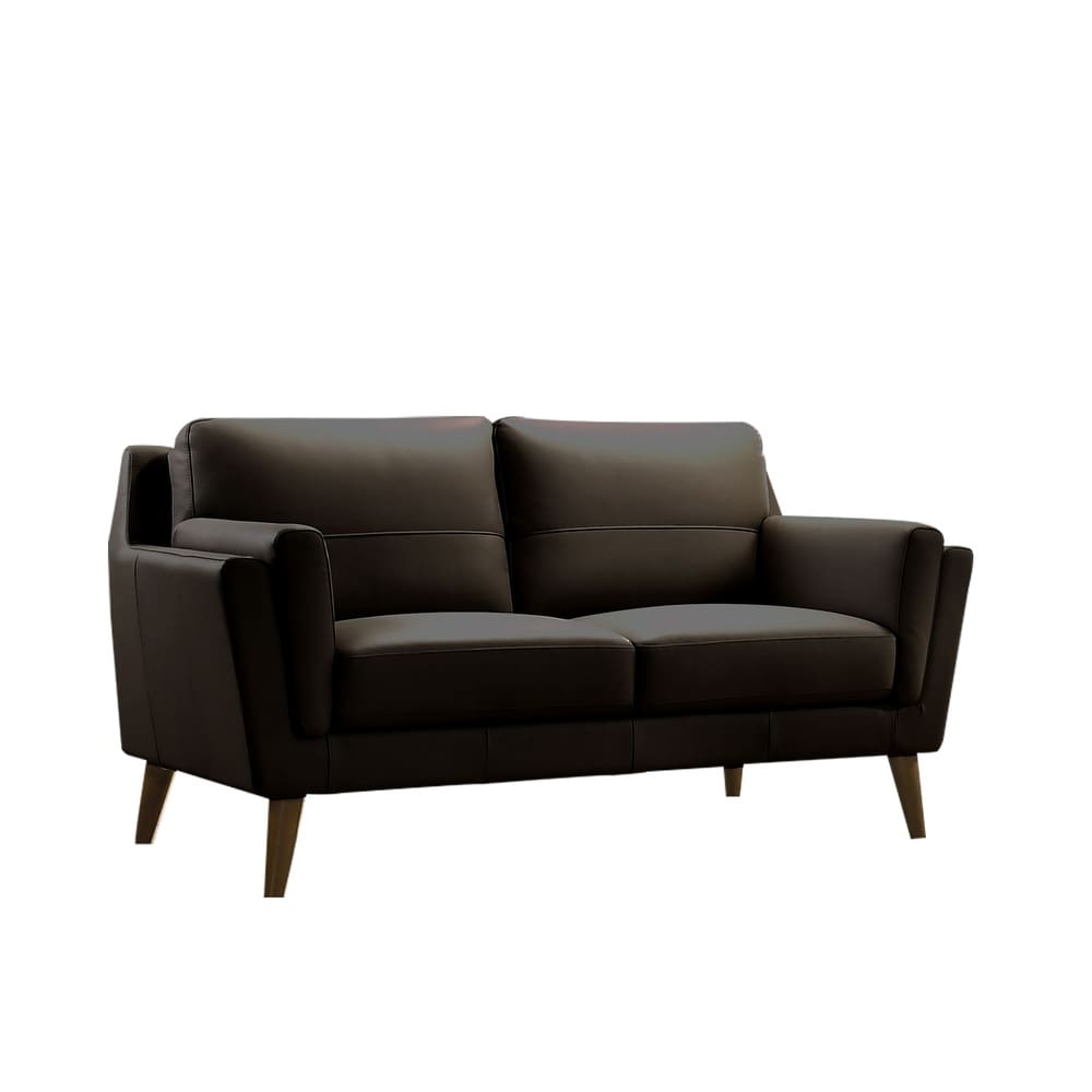 2 Piece Leatherette Sofa Set with Wooden Splayed Legs  Dark Brown