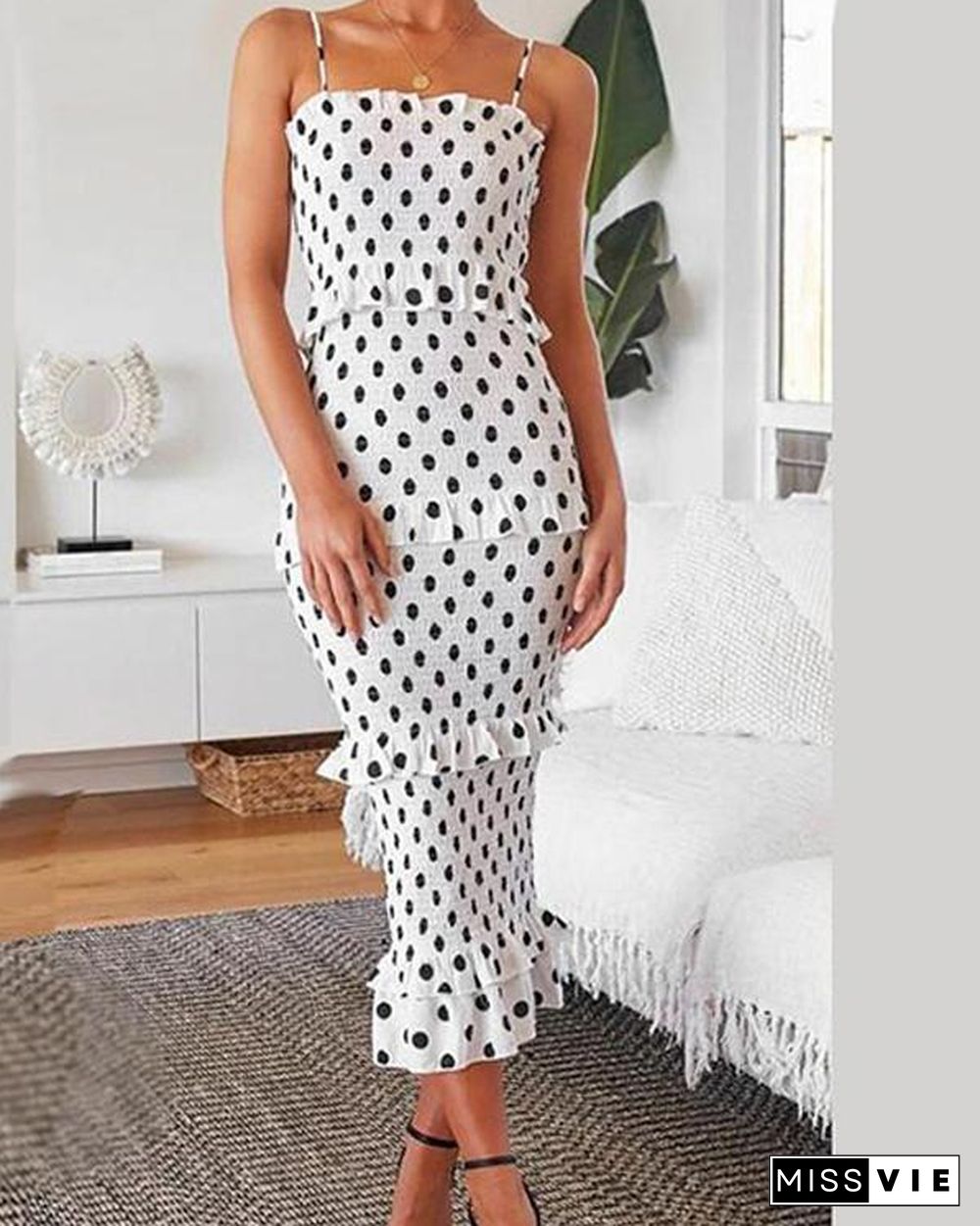 Women's Summer Polka Dot Print Party Midi Dress