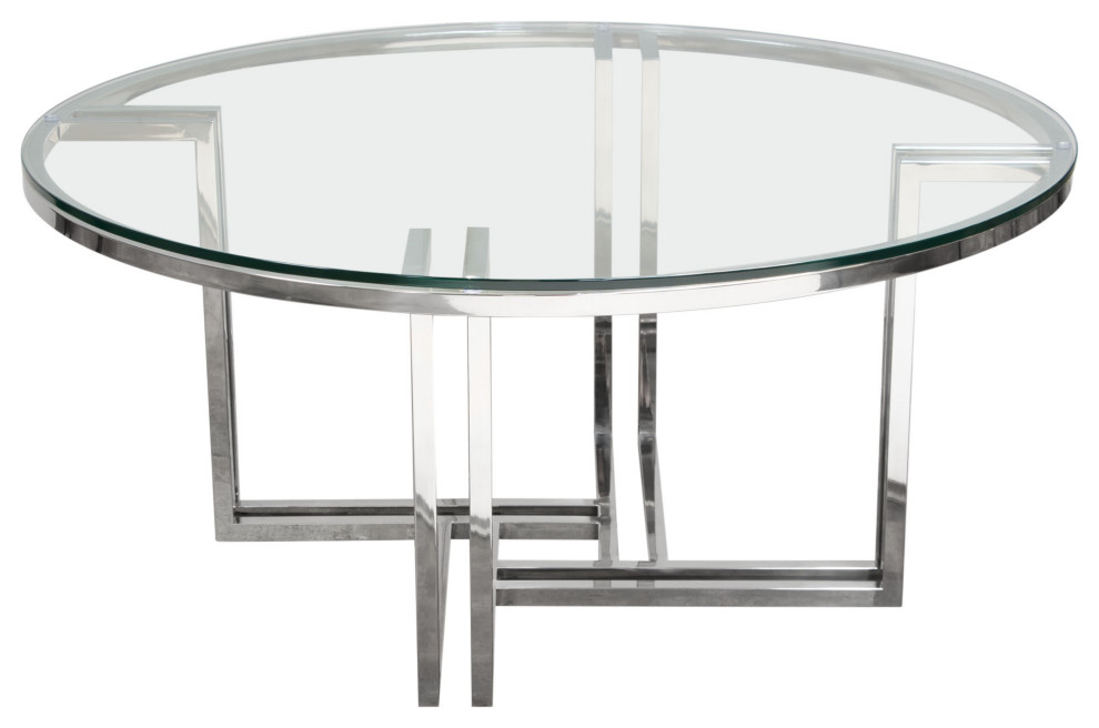 Steel Round Cocktail Table Clear Tempered Glass Top   Contemporary   Coffee Tables   by Sideboards and Things  Houzz