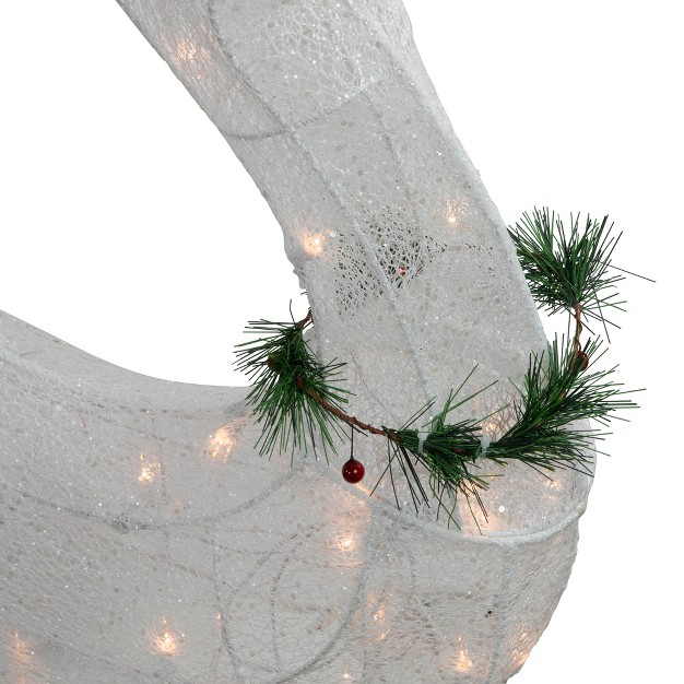 Lighted White Reindeer With Sleigh Christmas Decoration