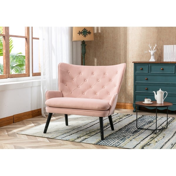 Cozy Mid-Century Accent Chair with High Back and Padded Seat， Pink