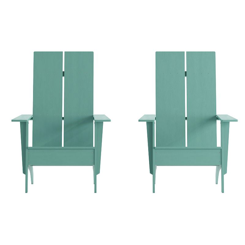 Emma and Oliver Set of 2 Modern Dual Slat Back Indoor/Outdoor Adirondack Style Chairs