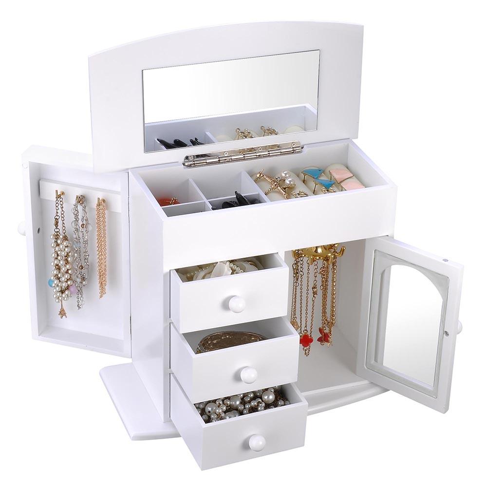 Yescom Jewelry Organizer Box with Mirror Necklace Earring Hook Color Opt