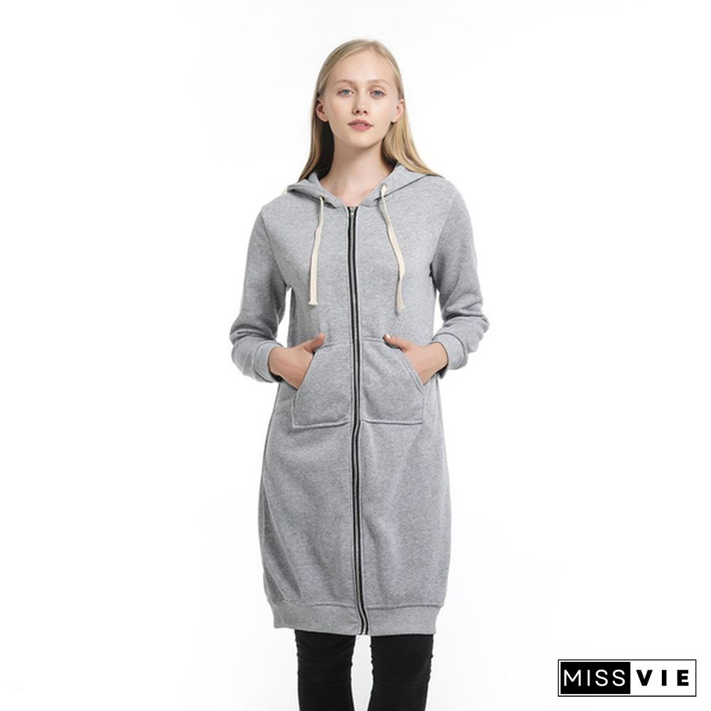 Autumn Winter Coats Hoodies Hooded Long Sleeve Plus Velvet Thick Jacket Cardigan Trench Coat Women's Fashion