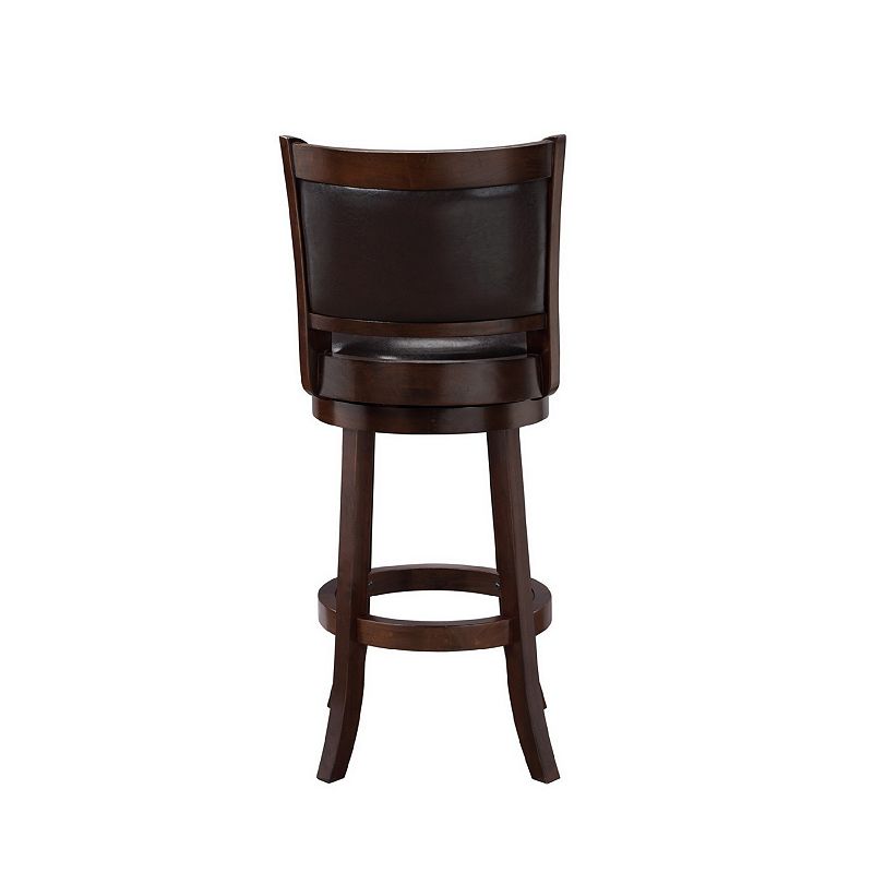 Pal 29 Inch Swivel Bar Stool， Solid Wood， Rich Faux Leather， Espresso Brown