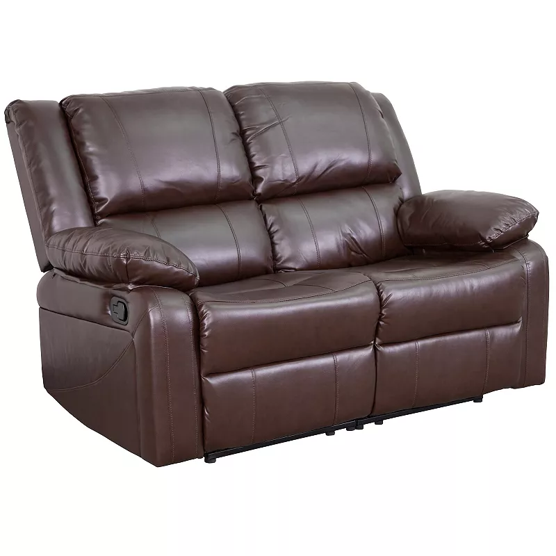 Emma and Oliver Brown LeatherSoft Loveseat with Two Built-In Recliners