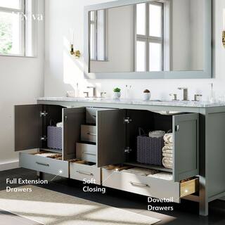 Eviva Aberdeen 84 in. W x 22 in. D x 35 in. H Double Bath Vanity in Gray with White Carrara Marble Top with White Sinks EVVN412-84GR