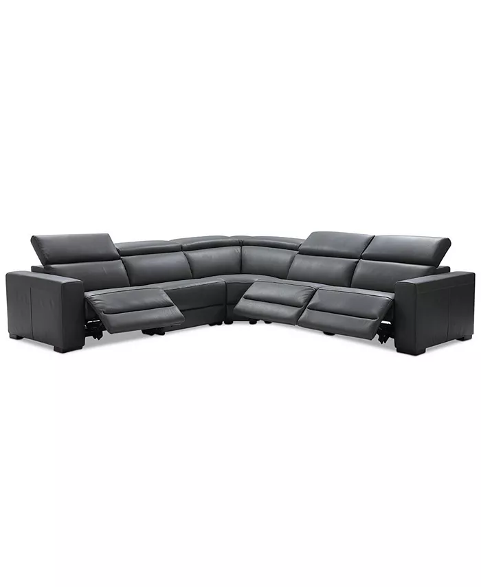 Furniture Nevio 5-pc Leather L Sectional with 3 Power Recliners