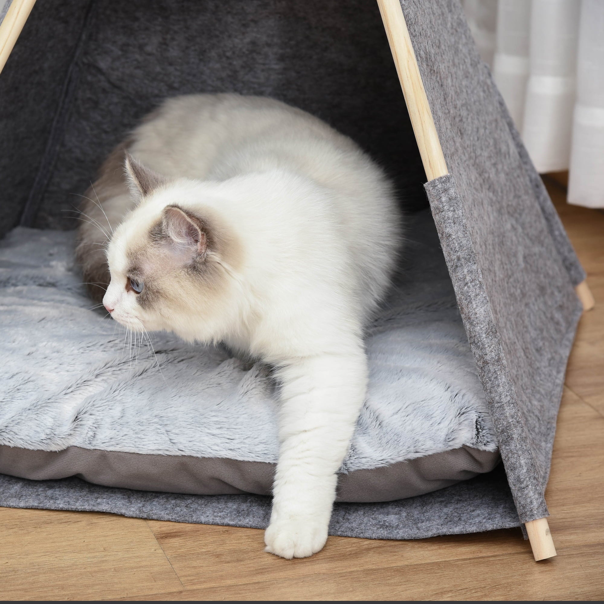 PawHut Pet Teepee Tent Cat Bed Dog House w/ Cushion Chalkboard for Kitten Puppy