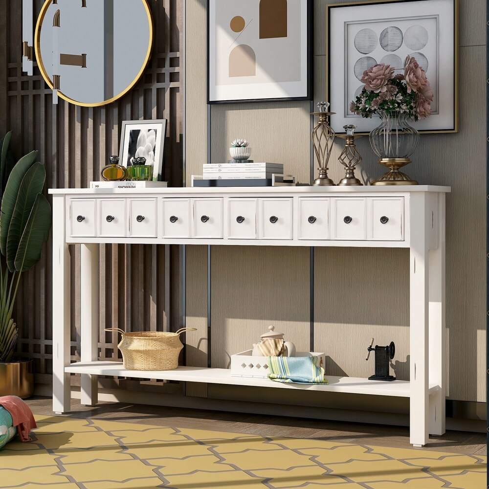 White 60 inch Vintage Wood Console Table