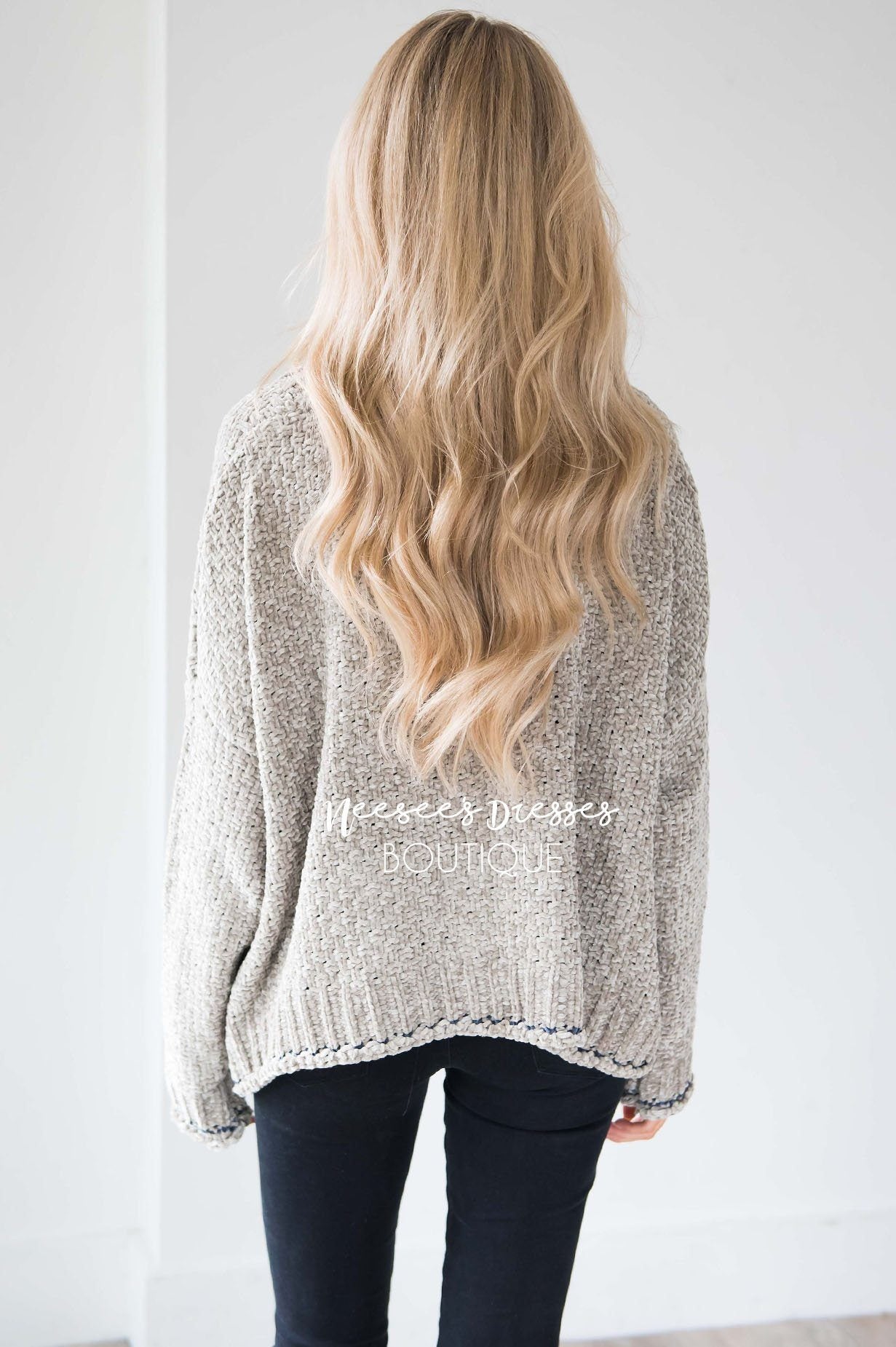 Soft Chenille Contrast Stitch Knit Sweater