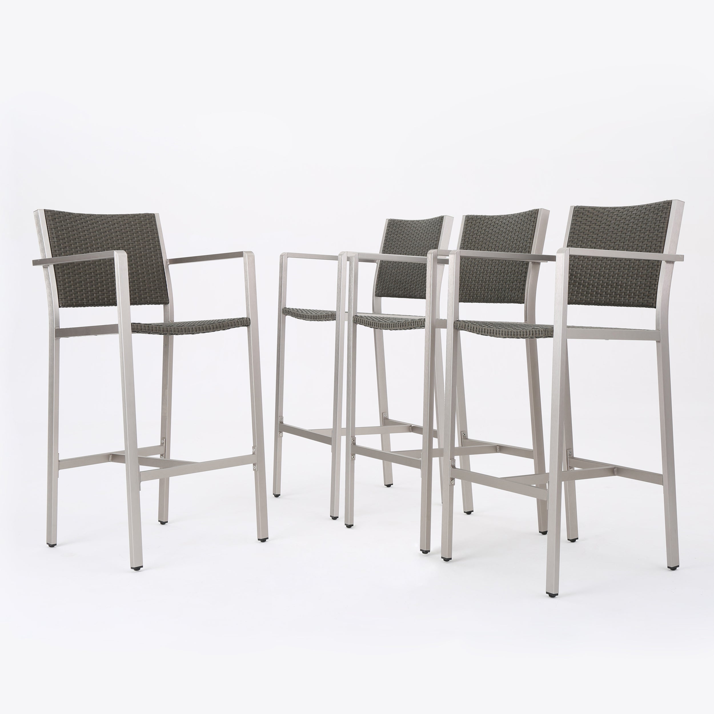 Capral Outdoor Modern Gray Wicker Barstools with Aluminum Frame (Set of 4)