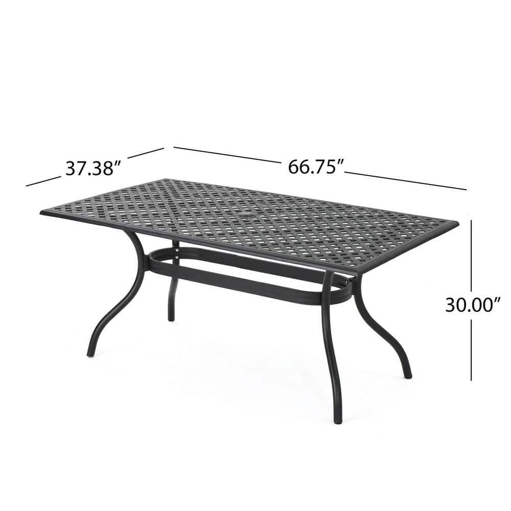 Noble House Cayman Black Sand Rectangle Aluminum Outdoor Dining Table