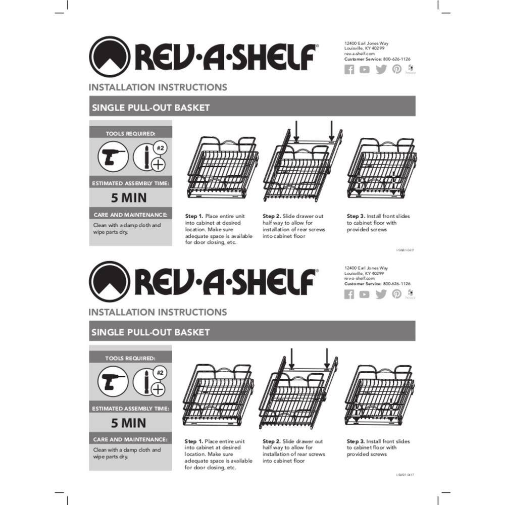 Rev-A-Shelf 15 in. x 22 in. Single Wire Basket Pull Out Cabinet Organizer 5WB1-1522CR-1