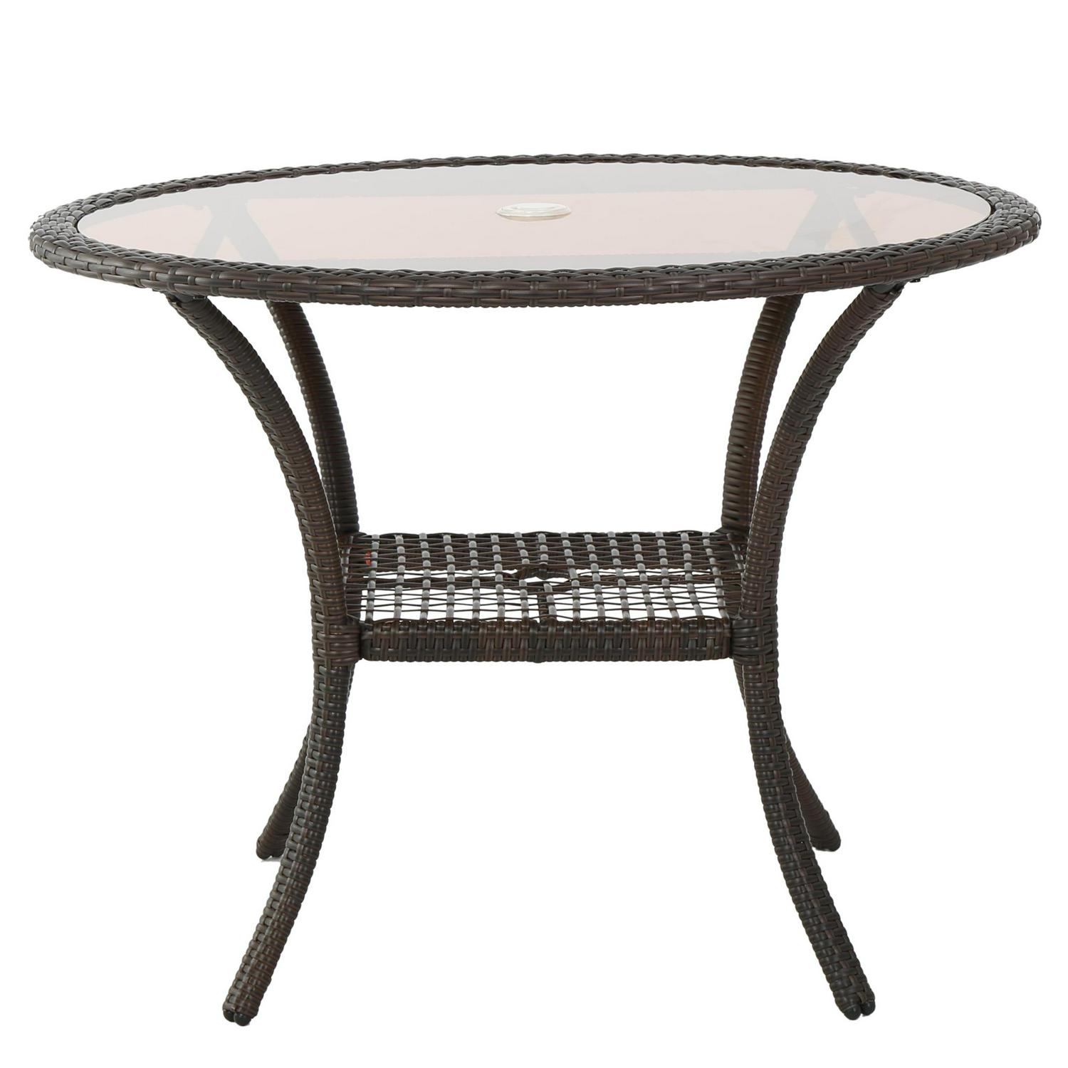 Hinalo Outdoor Wicker Glass Dining Table Multi Brown  Crowdfused