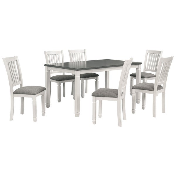 Wood Dining Table and 6 Upholstered Chairs (Gray+White)