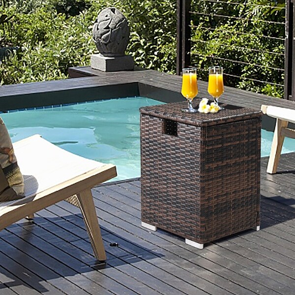 Outdoor Rattan Side Table with Storage Space，Iron Frame Coffee Table