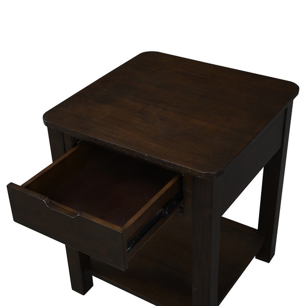 Square MDF End Table with Drawer in Dark Brown