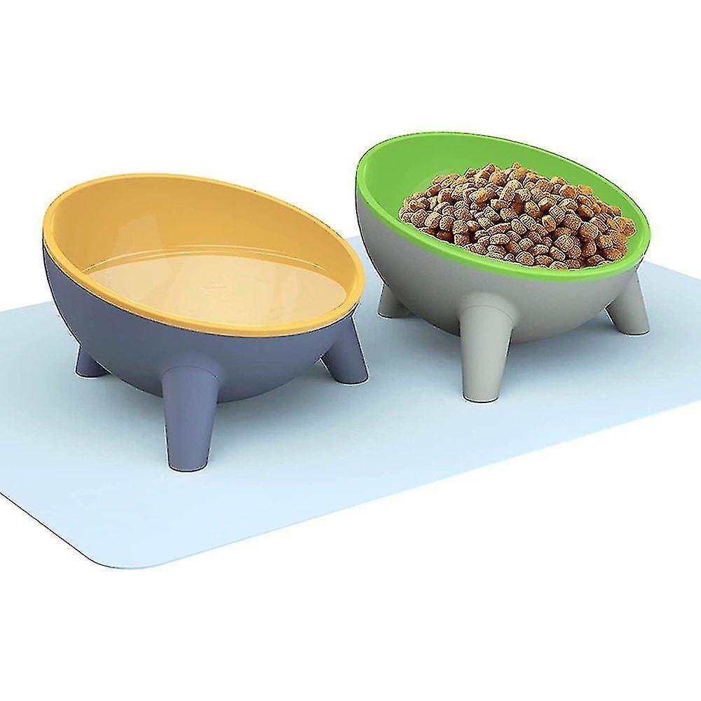 Cat Bowls With Non-slip Silicone Bowl， Food Bowl Set， Pet Cat Food Bowl， Tilted Cat Bowl