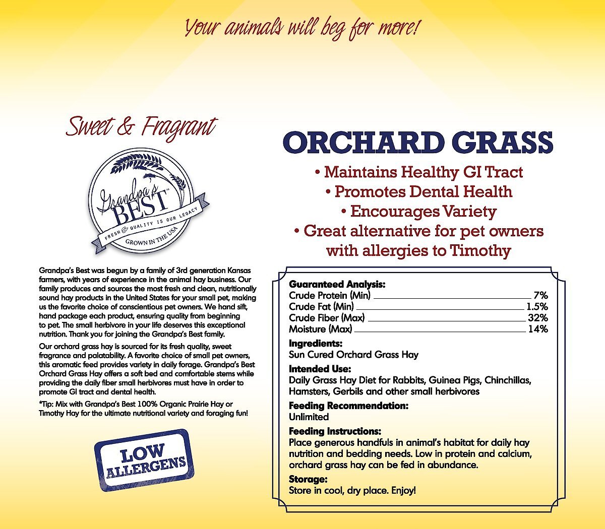 Grandpa's Best Orchard Grass Hay Small Pet Food