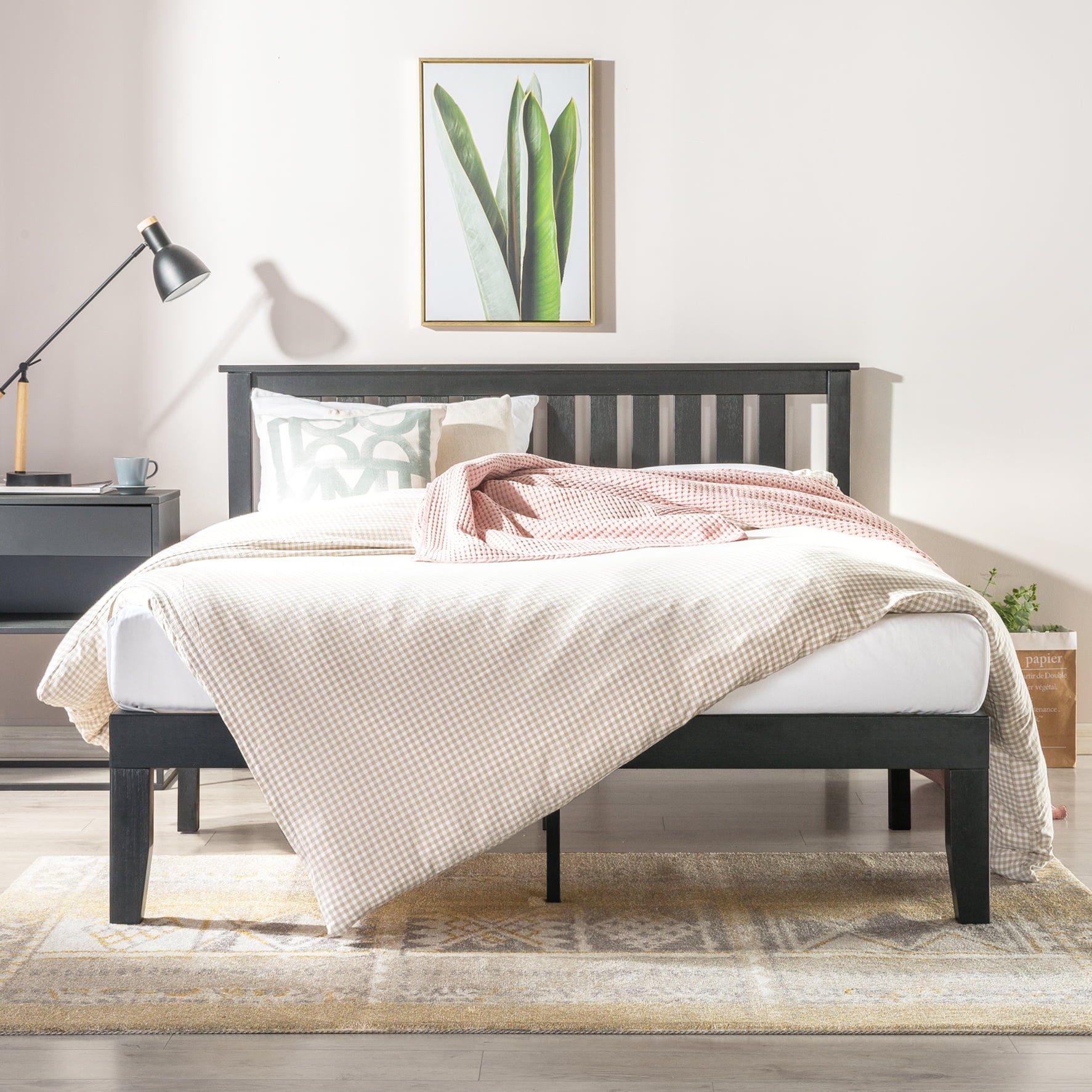 Mellow Marley Solid Wood Platform Bed with Headboard, Black, Twin