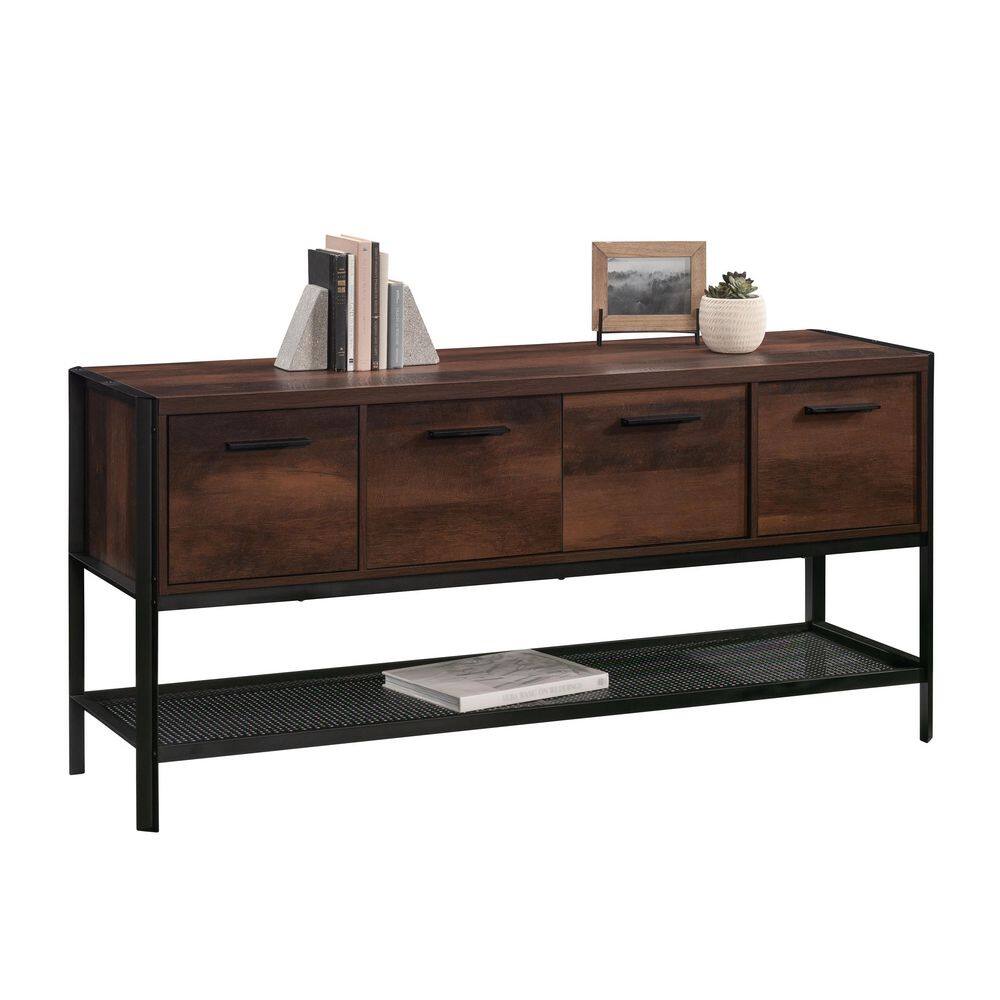 SAUDER Briarbrook 64.016 in. Barrel Oak Computer Desk Office Credenza with Doors and File Drawers 430074