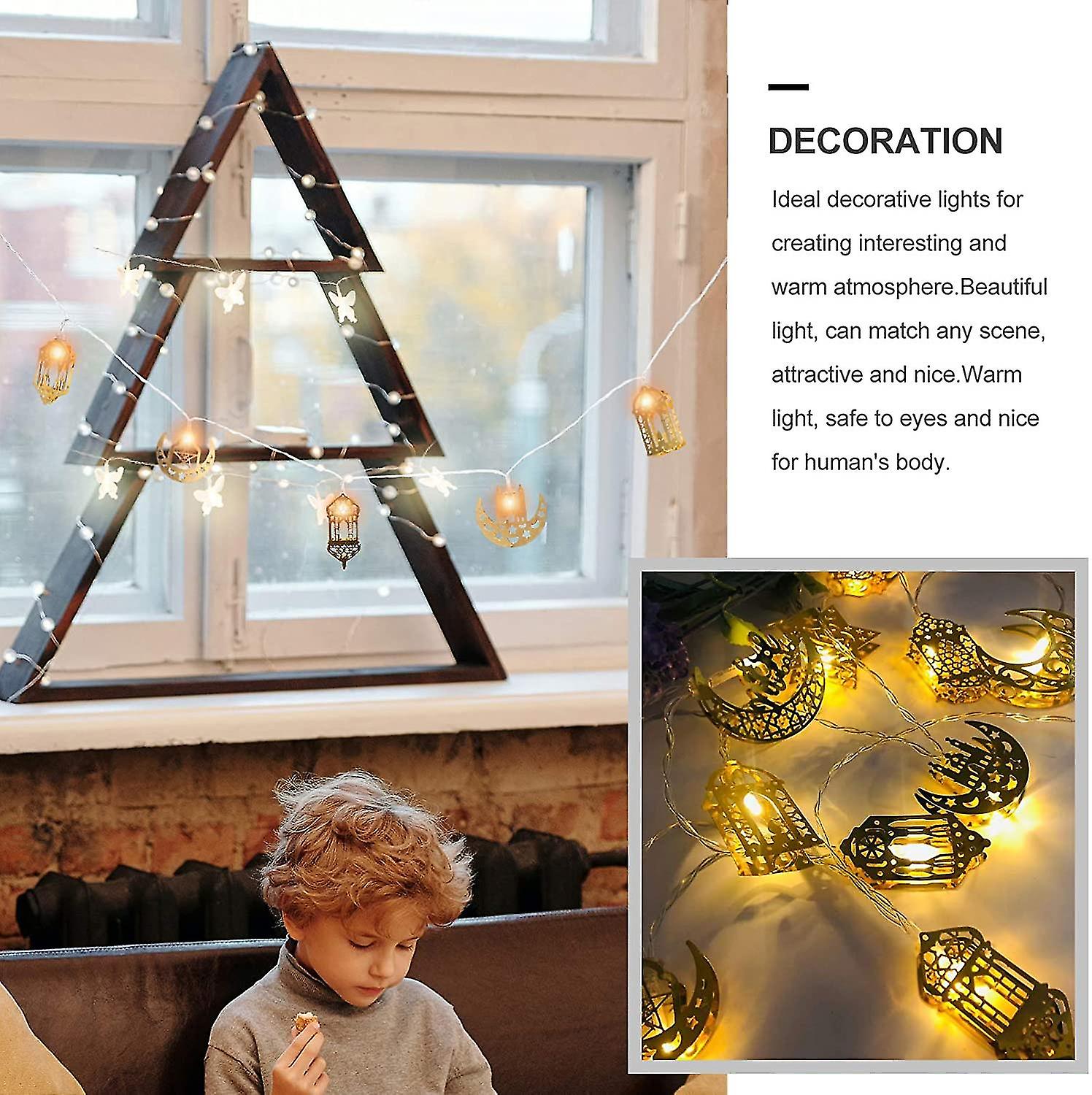 1 Set Of Muslim Ramadan Lights， Muslim Eid Al Fitr Party Lights， Eid Al Fitr Mubarak Decorative Fairy Lights， Battery Powered Led Ramadan Lights， Gold