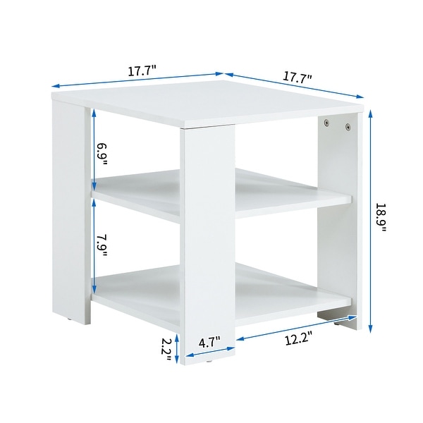 White Square Side Table 3-tier End Table|White - MDF