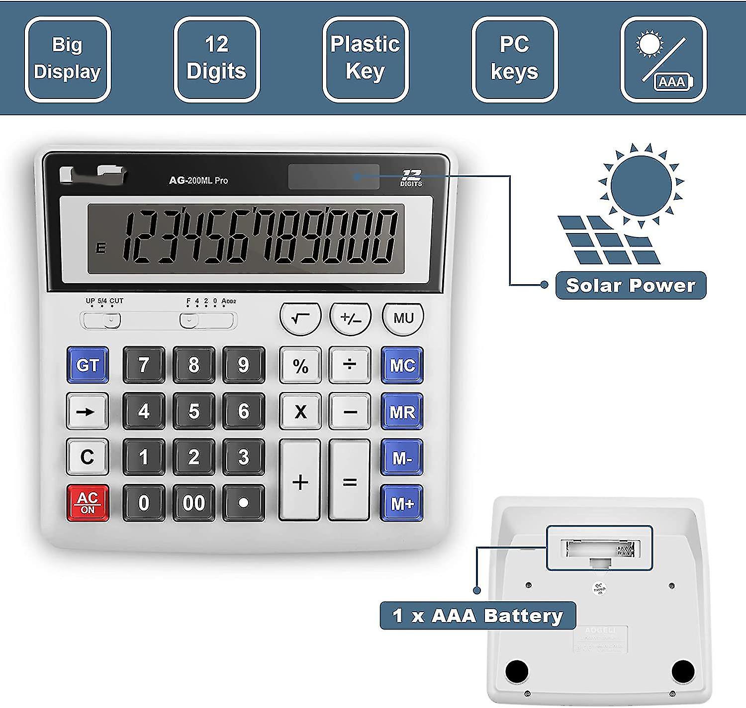 Calculator，standard Function Desktop Calculators，basic Financial Calculator Solar Powered Accounting Calculator 12 Digit Lcd Display Calculators，offic