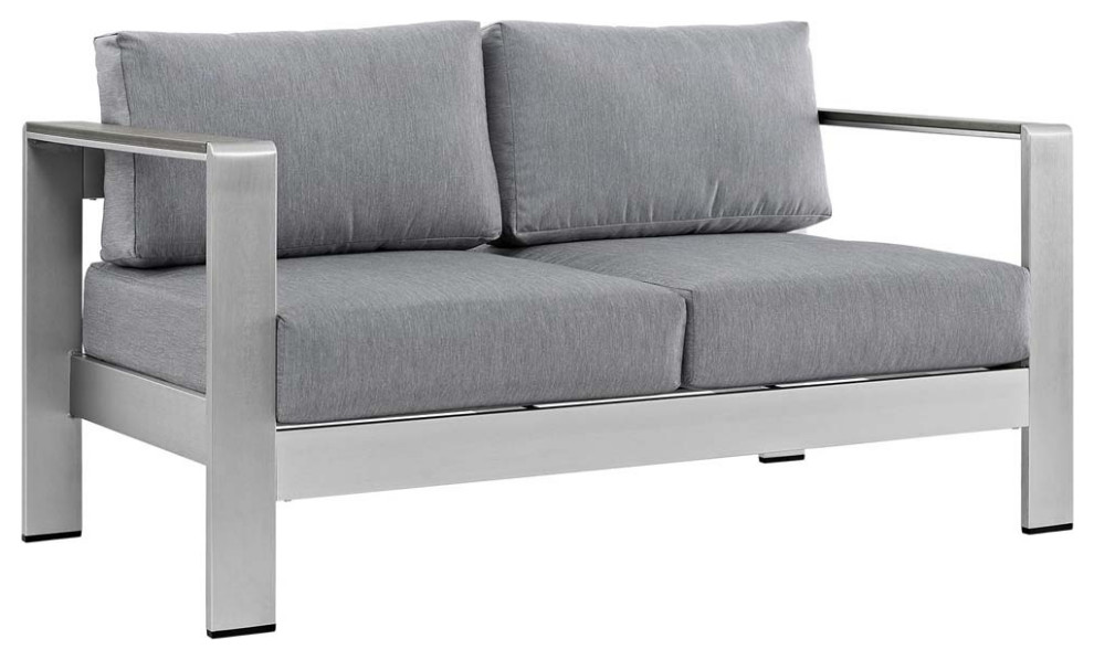 Silver Gray Shore Outdoor Patio Aluminum Loveseat   Loveseats   by Dot  ampBo  Houzz