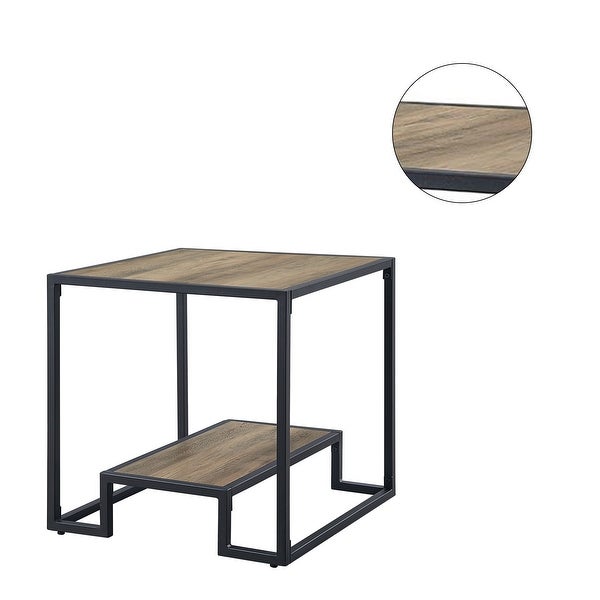 1 Open Shelf Wooden Top End Table with Metal Frame in Rustic Oak and Black