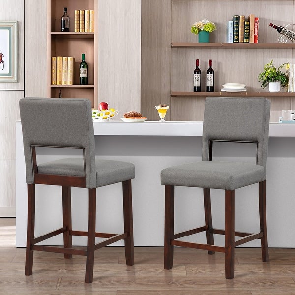 Gymax 4-Piece Linen Fabric/PVC Leather Counter Height Bar Stool Set w/