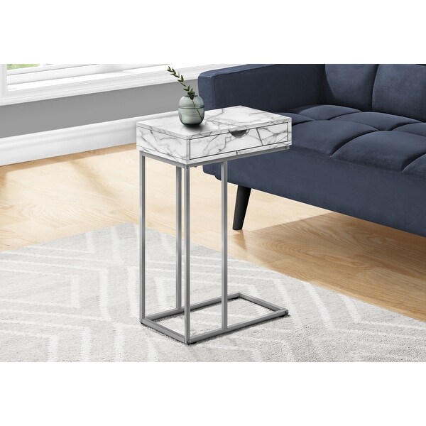 Accent Table， C-shaped， End， Side， Snack， Storage Drawer， Living Room， Bedroom， Metal， Laminate， Contemporary