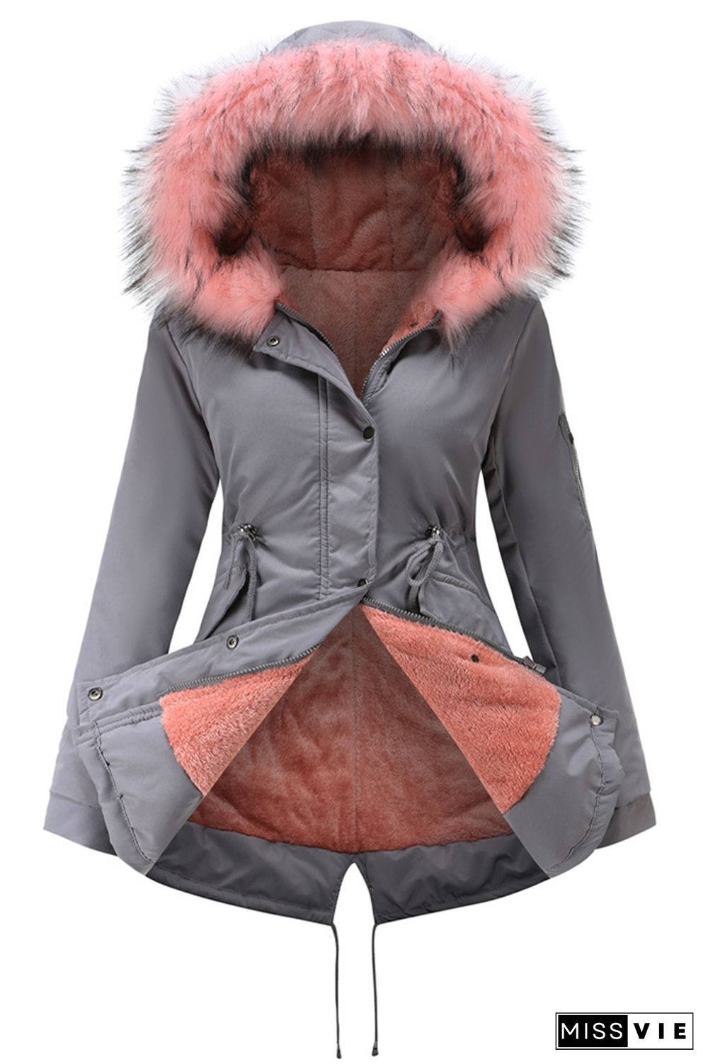 Winter Padded Cotton Jacket Fur Collar Zipper Hooded Coat Wholesale