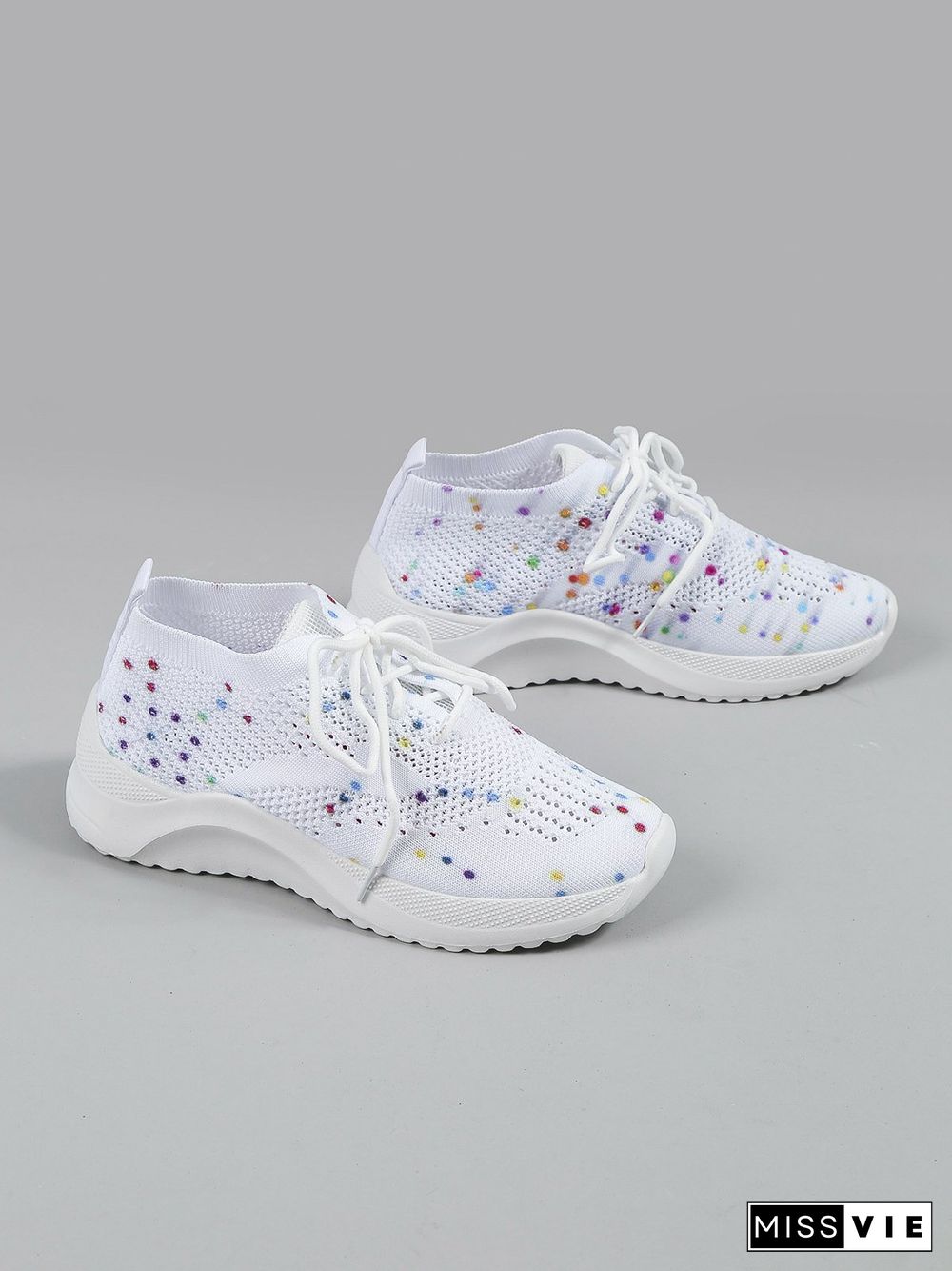 Multicolored Polka Dot Print White Flyknit Sneakers