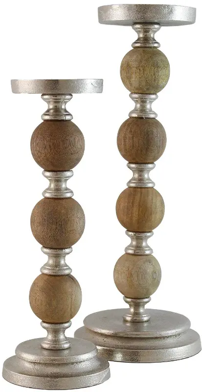 12 Inch Wood and Metal Pillar Candle Holder