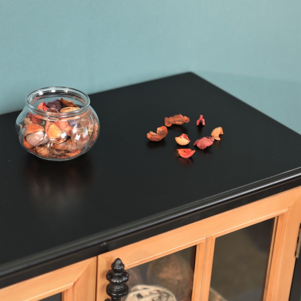 Sideboard Buffet Cabinet  Accent Wood Display Storage Cabinet with Glass Double Doors and Adjustable Shelves