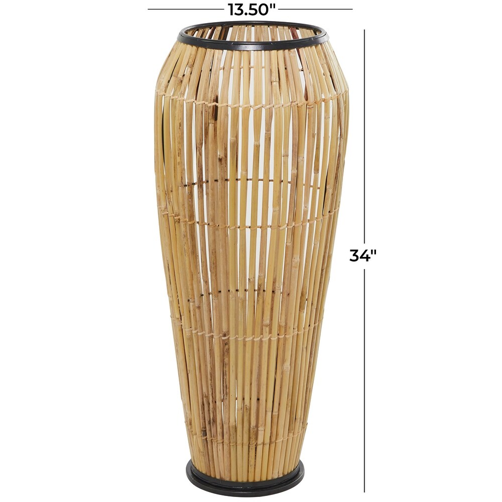 The Novogratz Brown Wicker Handmade Slatted Frame Vase with Black Metal Accents