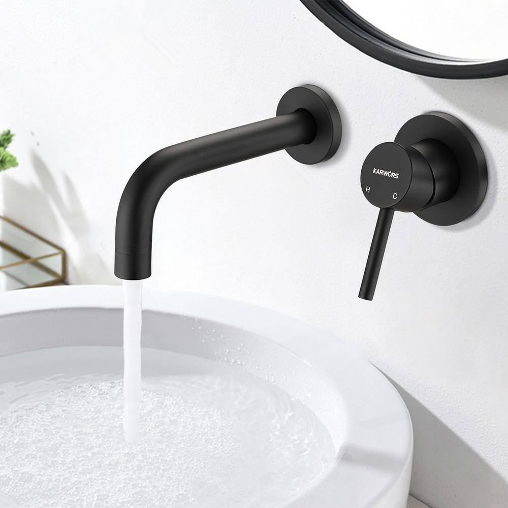 YASINU Karwors Single-Handle Elegant Spout Bathroom Wall Mount Faucet in Matte Black YN9021A-2-MB