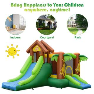 Costway Inflatable Jungle Bounce House Kids Dual Slide Jumping Castle Bouncer OP70152