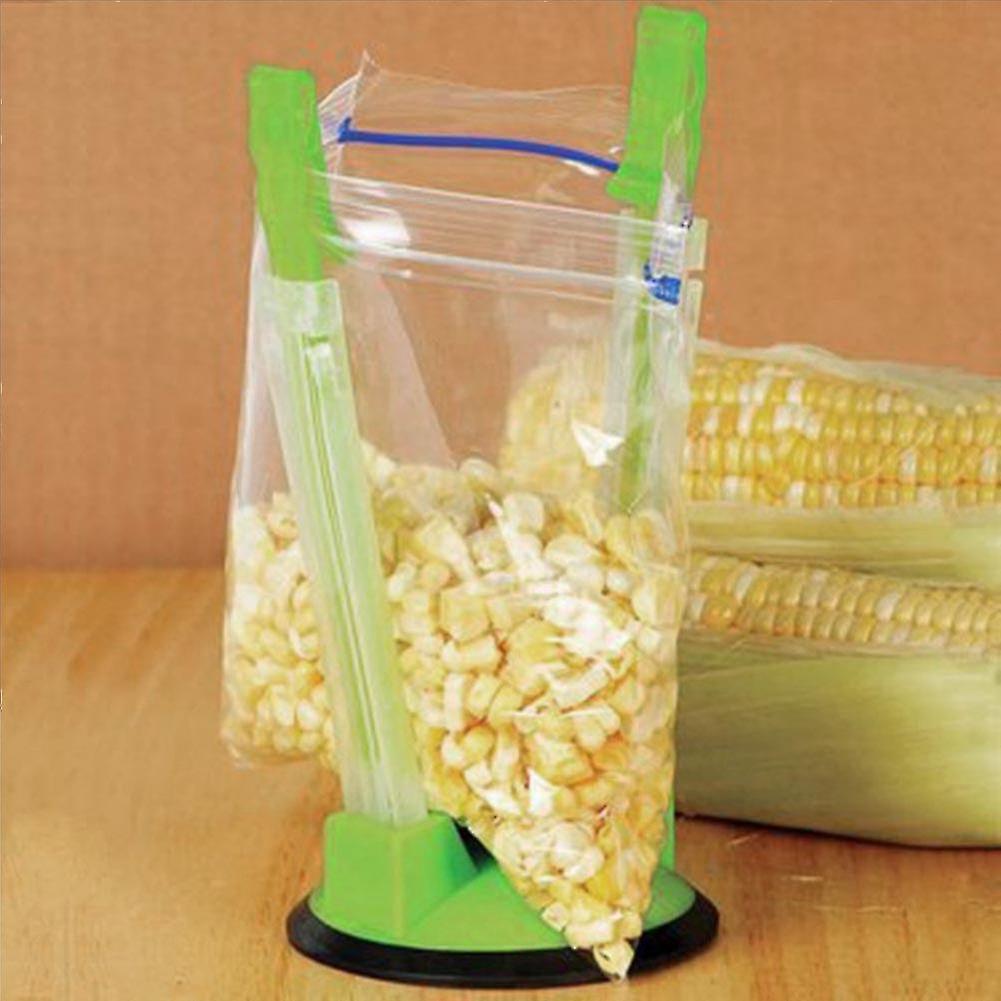 Adjustable Hands Free Baggy Rack Clip Kitchen Food Storage Bag Opener Holder Anti slip (Green)