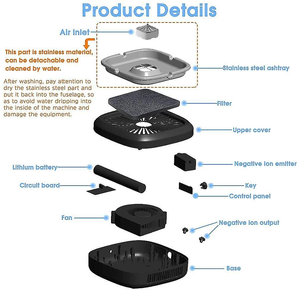 4000mah Electric Ashtray Air Purifier 8 Million Negative Ion Smoke Free Air Purifier