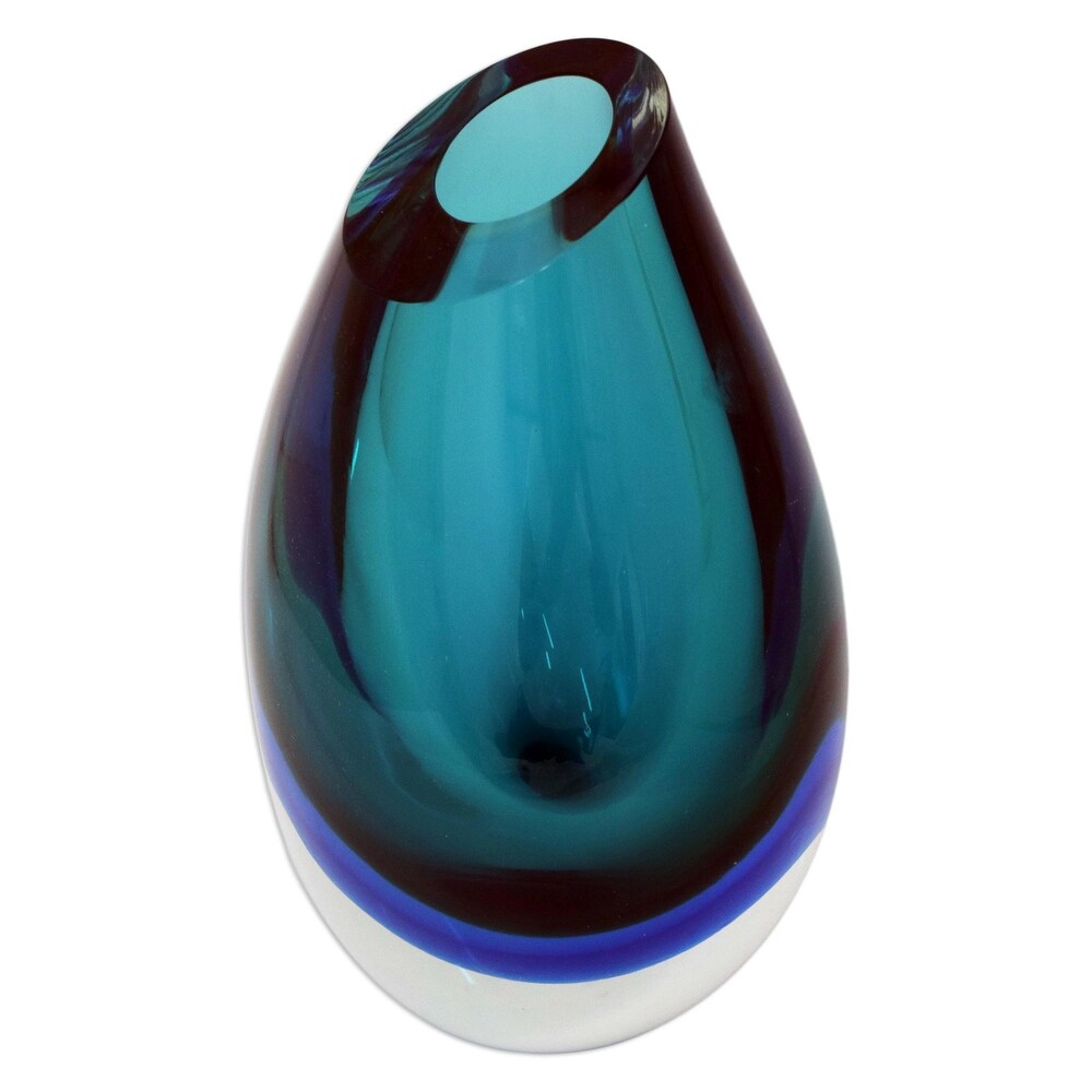 Novica Handmade Ocean Sigh Handblown Recycled Glass Vase (9.5 Inch)