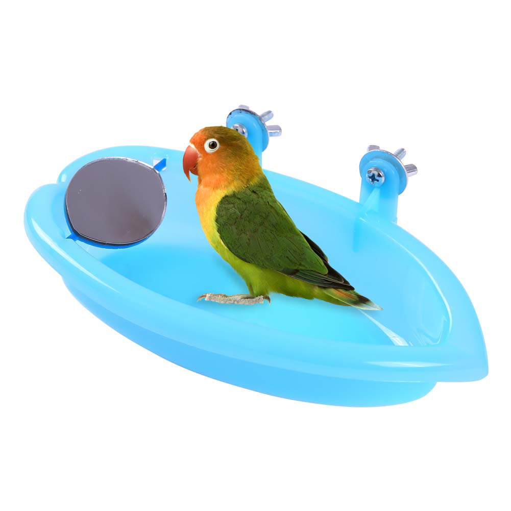 QBLEEV Bird Baths Tub with MirrorFor Cage， Parrot Birdbath Shower Accessories， Bird Cage Hanging Bath Bathing Box for Small Birds Parrots