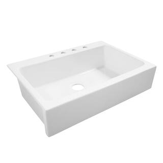 SINKOLOGY Josephine 34 in. 4-Hole Quick-Fit Drop-In Farmhouse Single Bowl Crisp White Fireclay Kitchen Sink SK450-34FC-4R