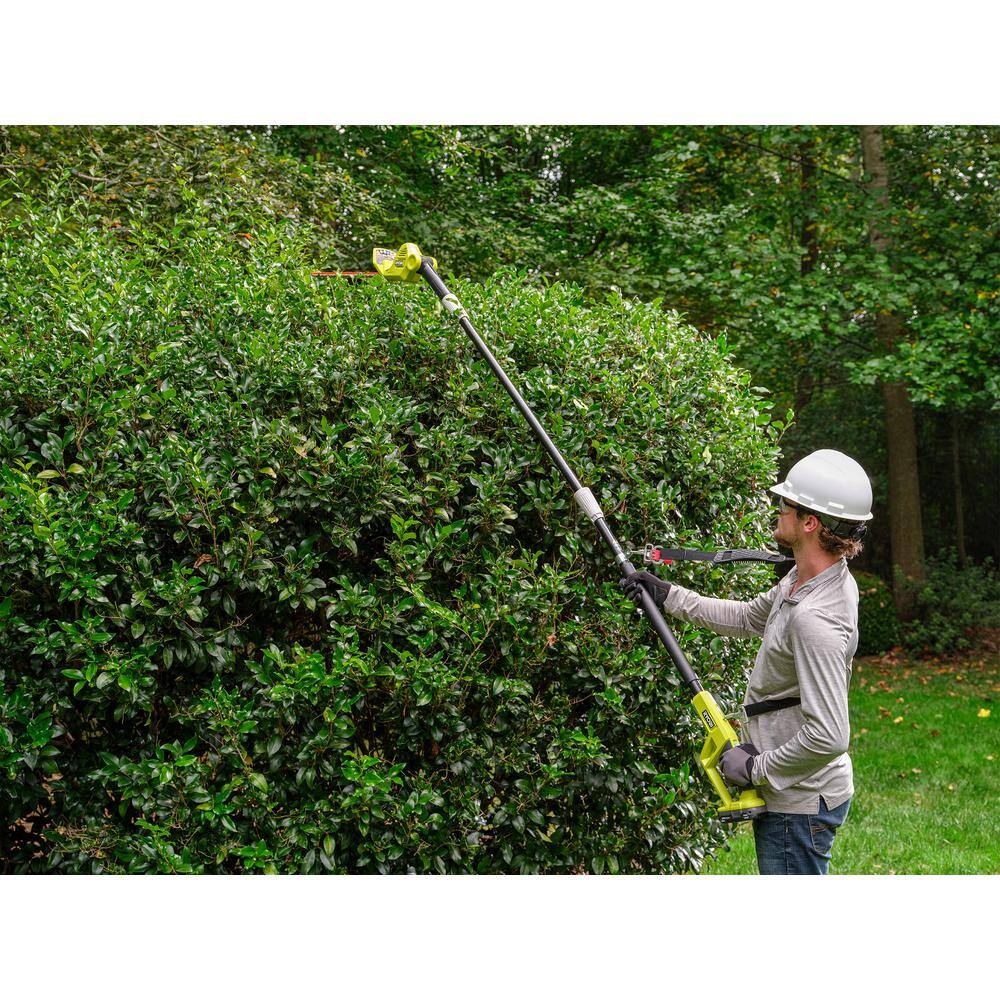 RYOBI ONE+ 18V 18 in. Cordless Battery Pole Hedge Trimmer with 2.0 Ah Battery and Charger P26100