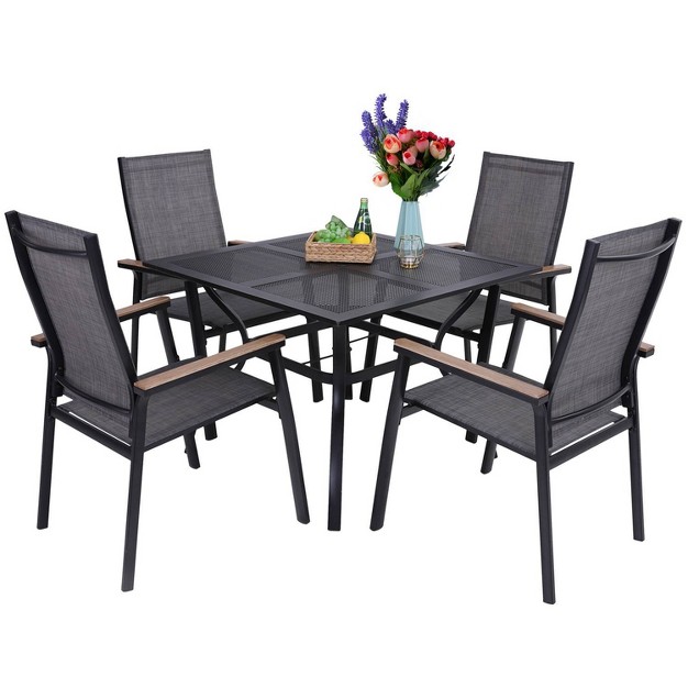 5pc Patio Dining Set With Mesh Square Table amp Aluminum Frame Sling Chairs Captiva Designs