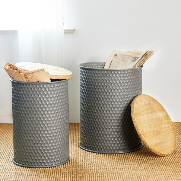 Glitzhome Set of 2 Modern Gray Honeycomb Nesting Side End Table Storage Stool